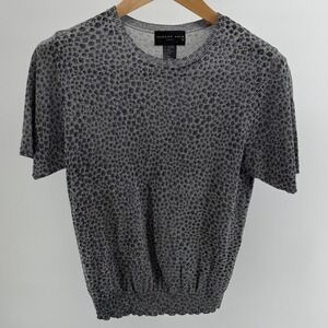 Vtg August Silk Knit Top Gray Black Metallic Animal Print Short Sleeve Womens L